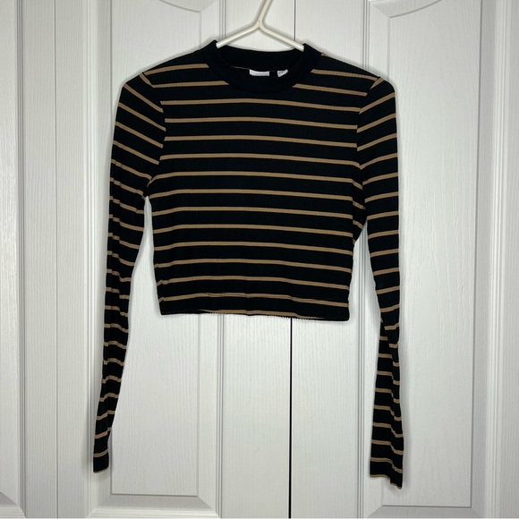 ASOS COLLUSION rib stripe long sleeve top in black and tan size 8 - Picture 7 of 7